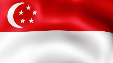 Rüzgarda çırpınan Singapur Cumhuriyeti, bayrak. 3D render. Hareket yakın çekim bayrak Rüzgar, farklı aşamalarını olduğunu. 