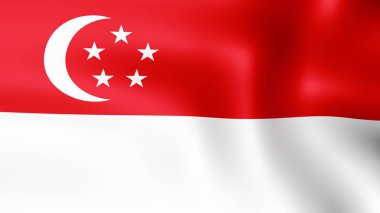 Rüzgarda çırpınan Singapur Cumhuriyeti, bayrak. 3D render. Hareket yakın çekim bayrak Rüzgar, farklı aşamalarını olduğunu. 