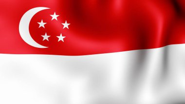 Rüzgarda çırpınan Singapur Cumhuriyeti, bayrak. 3D render. Hareket yakın çekim bayrak Rüzgar, farklı aşamalarını olduğunu. 