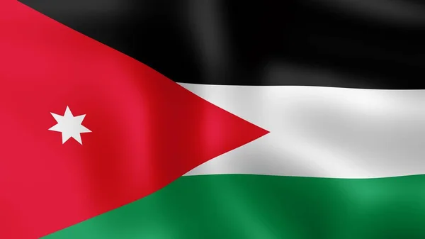 Прапор хашимітського Королівства Йордан, майорить у вітер. 3D-рендерінг. Це різні фази руху макро прапор на вітрі. — стокове фото
