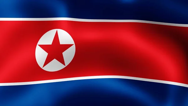 Bandeira Coreia do Norte, balançando ao vento. Renderização 3D. São fases diferentes da bandeira de close-up de movimento no vento . — Fotografia de Stock