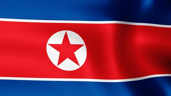 Kuzey Kore, rüzgarda çırpınan bayrak. 3D render. Hareket yakın çekim bayrak Rüzgar, farklı aşamalarını olduğunu. — Stok fotoğraf