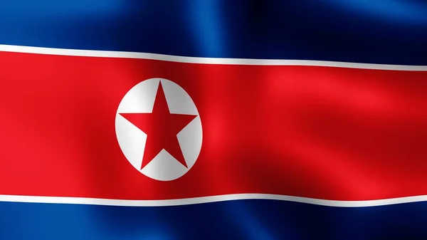 Flagga Nordkorea, fladdrande i vinden. 3D-rendering. Det är olika faser av rörelse närbild flaggan i vinden. — Stockfoto