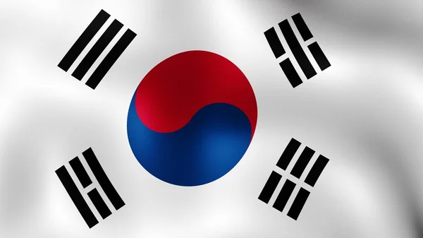 Bandera de Corea del Sur, ondeando en el viento. Representación 3D. Son diferentes fases del movimiento de la bandera de primer plano en el viento . — Foto de Stock