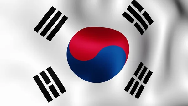 Vlag van Zuid-Korea, wapperen in de wind. 3D-rendering. Het is de verschillende fasen van de beweging close-up vlag in de wind. — Stockfoto