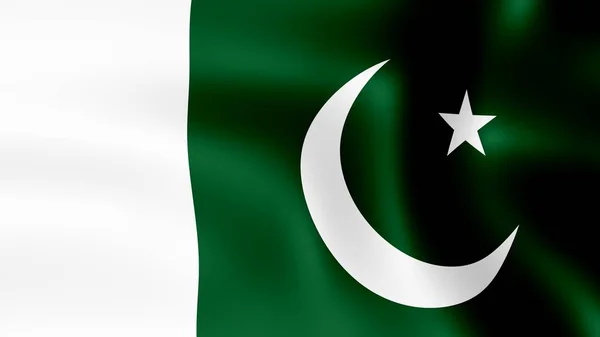 A Pakisztáni Iszlám Köztársaság, csapkodott a szélben lobogó. 3D-leképezést. -A ' különböző szakaszaiban a mozgás közeli zászló a szélben. — Stock Fotó