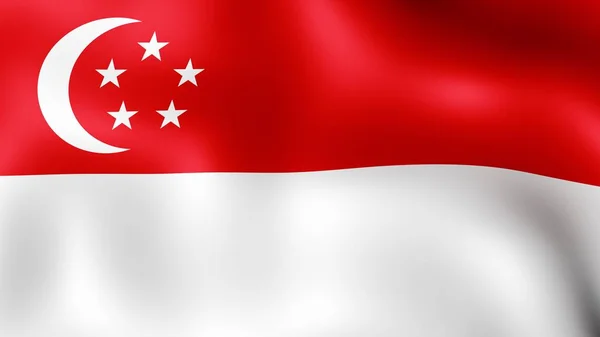 Bandera República de Singapur, ondeando en el viento. Representación 3D. Son diferentes fases del movimiento de la bandera de primer plano en el viento . —  Fotos de Stock
