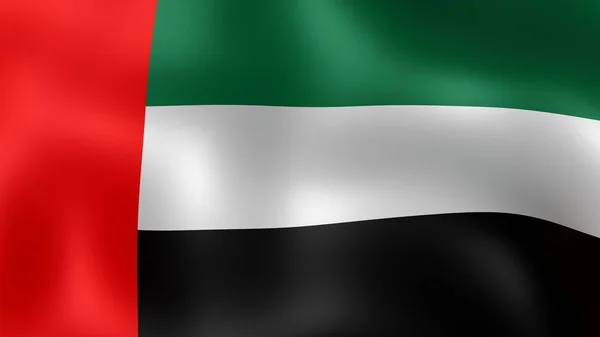 Flag United Arab Emirates, fluttering in the wind. 3D rendering. It is different phases of the movement close-up flag in the wind. — Stock Photo, Image