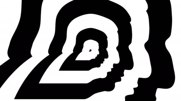 Концентрический встречный символ, силуэт Жан-Клода Юнкера справа профиль - оптическая, визуальная иллюзия. Анимация 3D-рендеринга . — стоковое видео