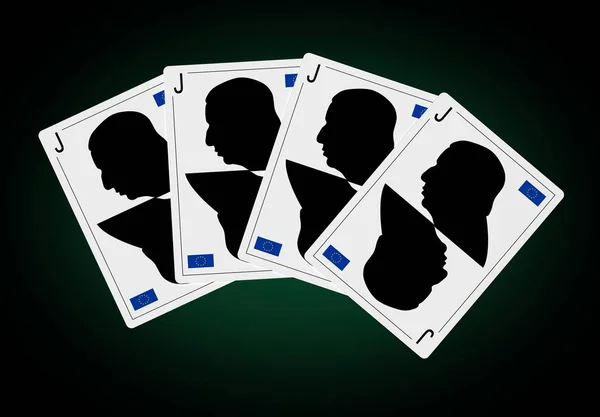 13. juli 2017. präsident der europäischen kommission, jean-claude juncker auf der spielkarte. Silhouette abstraktes Profil. — Stockfoto