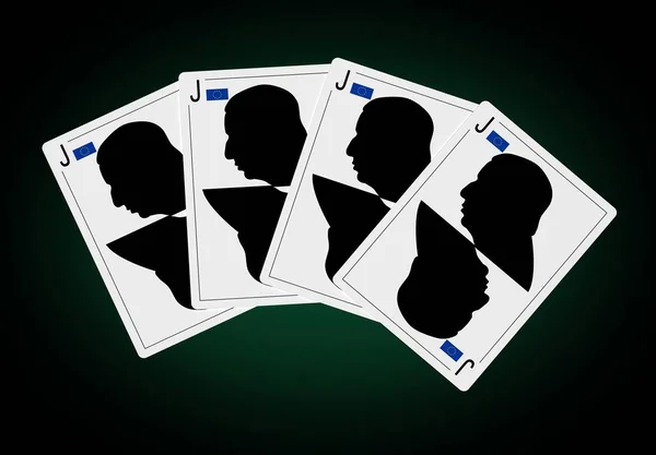 13 июля 2017 года. Президент Европейской комиссии Жан-Клод Юнкер на игральной карте. Абстрактный профиль силуэта . — стоковое фото