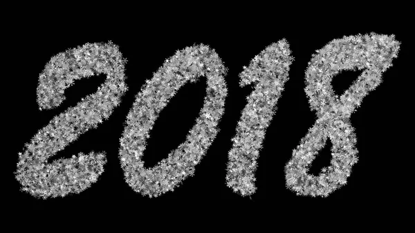 2018 Iscrizione di Capodanno composta da fiocchi di neve medi su sfondo nero. Ottimale per l'utilizzo in modalità schermo . — Foto Stock