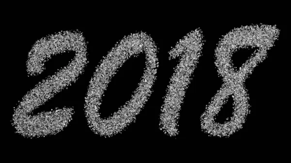 2018 New Year inscription consisting of small snowflakes on a black background. Optimal for using in screen mode. — Stock Photo, Image