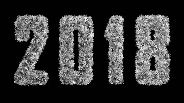 Nápis nový rok 2018 skládající se z velkých sněhových vloček na černém pozadí. Optimální pro používání v režimu obrazovky. — Stock fotografie