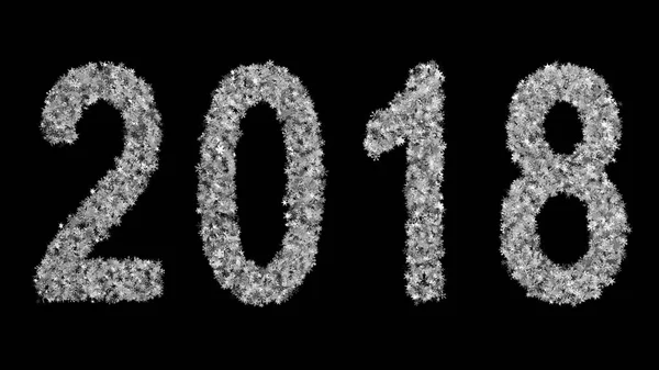 2018 novoroční nápis tvořený střední sněhové vločky na černém pozadí. Optimální pro používání v režimu obrazovky. — Stock fotografie