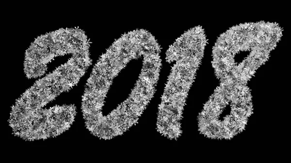 2018 Iscrizione di Capodanno composta da grandi fiocchi di neve su sfondo nero. Ottimale per l'utilizzo in modalità schermo . — Foto Stock