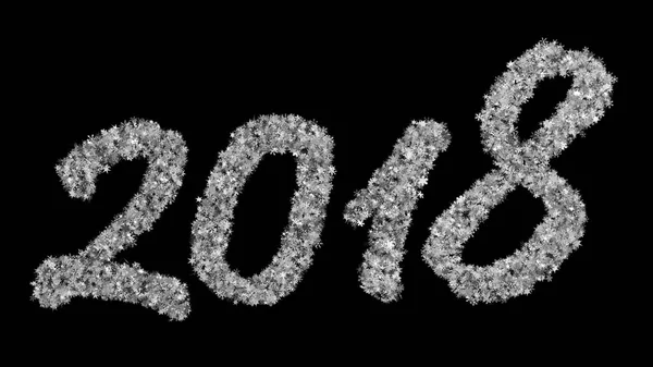 Nowy Rok 2018 napis składający się z medium płatki śniegu na czarnym tle. Optymalny w tryb ekranu. — Zdjęcie stockowe