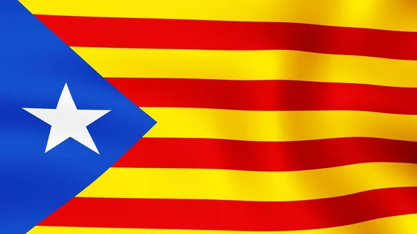 Representación 3D. Bandera de Cataluña, ondeando en el viento. Son diferentes fases del movimiento de la bandera de primer plano en el viento . — Foto de Stock