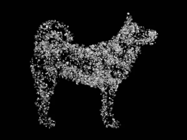 Siyah bir zemin üzerine küçük kar taneleri oluşan köpek çizim. Yeni yıl 2018 sembolü. Ekran modunda kullanarak görüntülemek için. — Stok fotoğraf