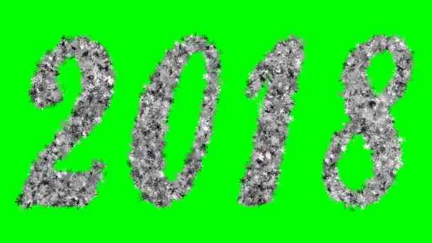 2018 Ano Novo inscrição consistindo de flocos de neve cintilantes em um fundo verde. Ideal para usar no modo de tela. 4K, 3840x2160. Símbolo 2018 Ano Novo. Looped vídeo . — Vídeo de Stock