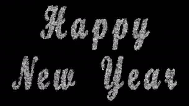 Happy New Year inscription consisting of flickering snowflakes on a black background. Optimal for using in screen mode. 4K, 3840x2160. Looped video. — Stock Video