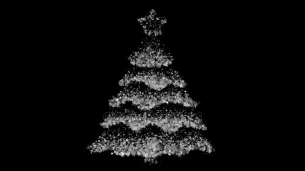 Christmas tree with star consisting of flickering snowflakes on a black background. Optimal for using in screen mode. 4K, 3840x2160. Looped video. — Stock Video