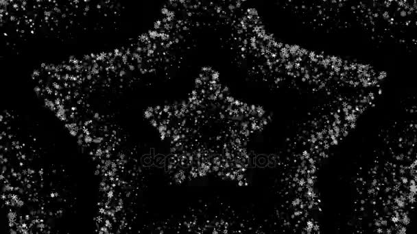 Αστέρων αποτελούμενο από τρεμόπαιγμα νιφάδες χιονιού πάνω σε μαύρο φόντο. Ιδανικές για χρήση σε λειτουργία οθόνης. 4k, 3840 x 2160. Looped βίντεο. — Αρχείο Βίντεο