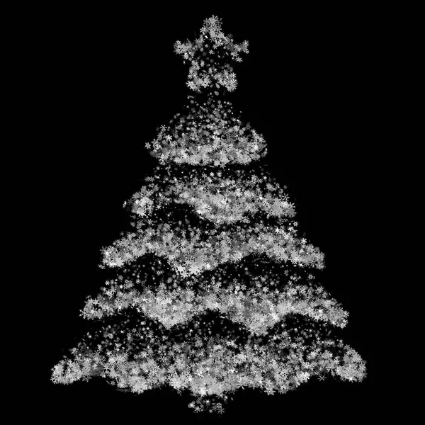 Christmas tree with star consisting of snowflakes on a black background. Optimal for using in screen mode. — Stock Photo, Image