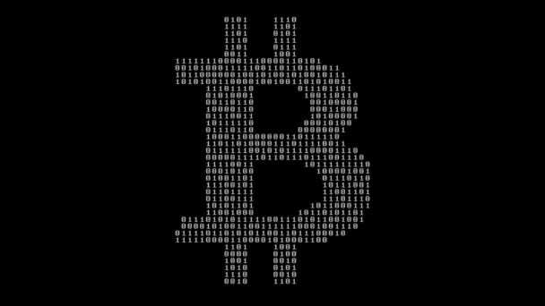 Sıfırlar Birler Oluşan Bitcoin Sembolü Siyah Bir Arka Plan Üzerinde — Stok video