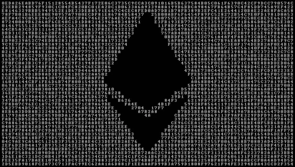 Ethereum の黒のシンボルは 進数コードの背景に します — ストック写真