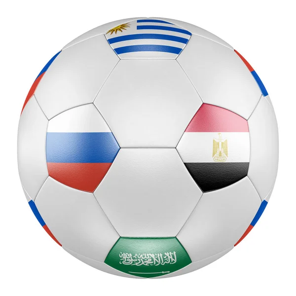 Fußballball Mit Gruppe Fahnen Von Russland Ägypten Saudi Arabien Uruguay — Stockfoto