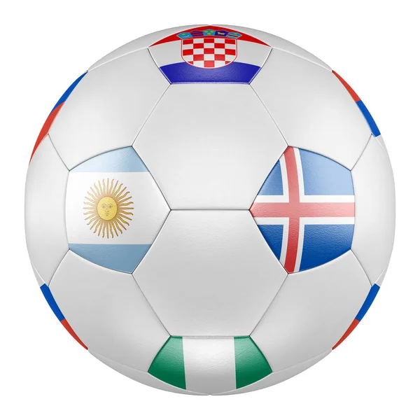 Fußballball Mit Gruppe Fahnen Von Argentina Island Kroatien Nigeria Auf — Stockfoto
