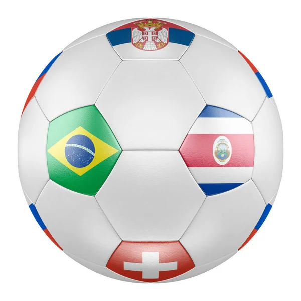 Fußball Mit Gruppe Fahnen Von Brasilien Schweiz Costa Rica Serbien — Stockfoto