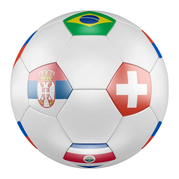 Piłka Nożna Grupy Flagi Brazylii Costa Rica Szwajcaria Serbia Białym — Zdjęcie stockowe