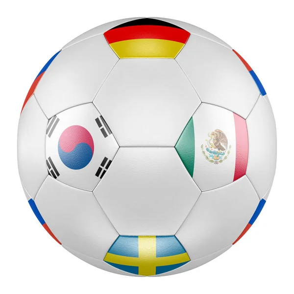 Fußball Mit Gruppe Fahnen Von Deutschland Mexiko Schweden Korea Auf — Stockfoto