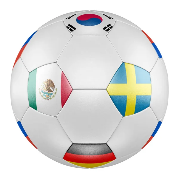 Fußball Mit Gruppe Fahnen Von Deutschland Mexiko Schweden Korea Auf — Stockfoto