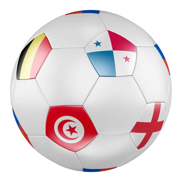Fußball Mit Gruppe Fahnen Von Belgien Panama Tunesien England Auf — Stockfoto