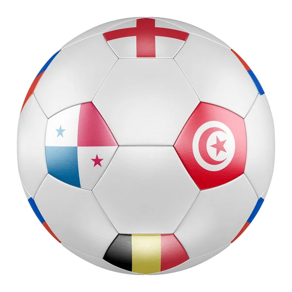 Μπάλα Ποδοσφαίρου Ομάδα Σημαίες Παναμά Τυνησία Βέλγιο Αγγλία Άσπρο Φόντο — Φωτογραφία Αρχείου