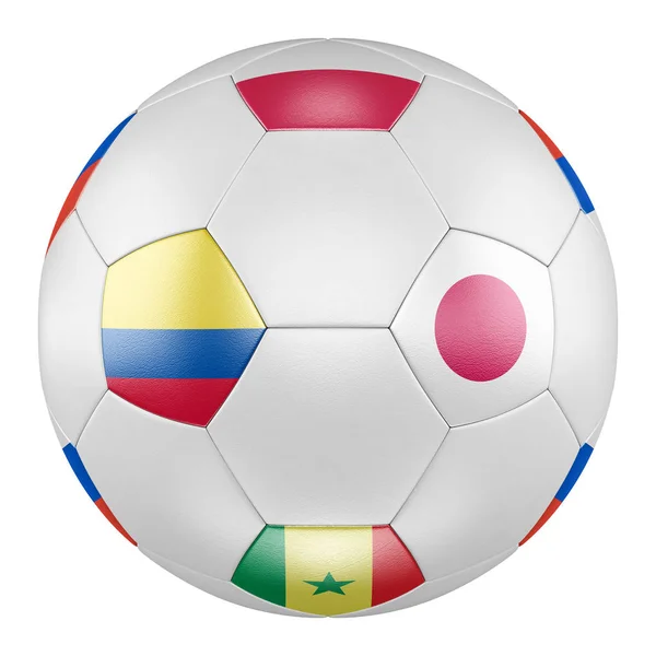 Fußballball Mit Gruppe Flaggen Aus Polen Senegal Kolumbien Japan Auf — Stockfoto
