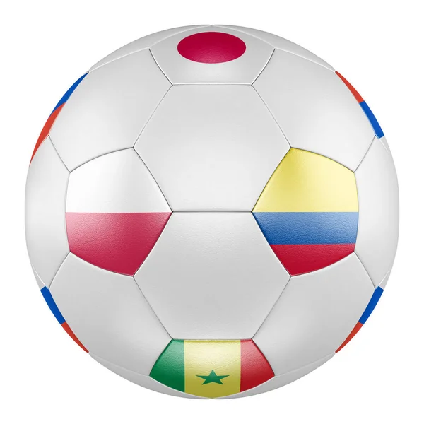 Voetbal Met Groep Vlaggen Van Polen Senegal Colombia Japan Witte — Stockfoto