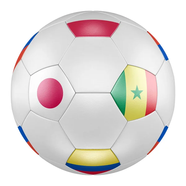 Fußballball Mit Gruppe Flaggen Aus Polen Senegal Kolumbien Japan Auf — Stockfoto