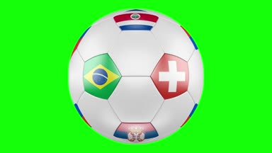 3D futbol topu ile Brezilya, Kosta Rika, İsviçre Sırbistan grup E bayrakları yeşil ekranda izole. Futbol Rusya 2018. Tüm eşleşmeleri sırasına göre zamanlama değişim. 4k, 3840 x 2160. İlmekledi video.