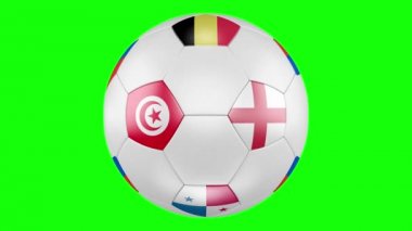 3D futbol topu G Grubu ile Belçika, Panama, Tunus, yeşil ekranda izole İngiltere Bayraklar. Futbol Rusya 2018. Tüm eşleşmeleri sırasına göre zamanlama değişim. 4k, 3840 x 2160. İlmekledi video.