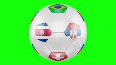 3D futbol topuyla ülke bayrakları yeşil ekranda izole. Futbol Rusya 2018. Tüm eşleşmeleri sırasına göre zamanlama değişim. 4k, 3840 x 2160. İlmekledi video.