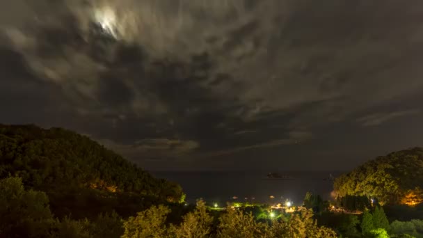 Månen Över Havet Mörk Natur Himmel Månskenets Väg Tidsfrist 3840X2160 — Stockvideo