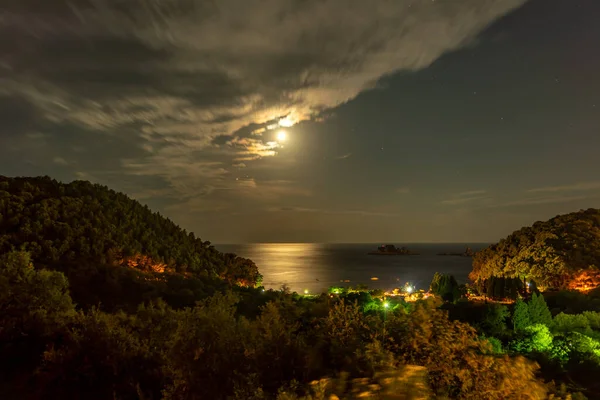 Montenegro Luna Sul Mare Cielo Natura Oscura Sentiero Chiaro Luna — Foto Stock