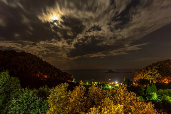 Montenegro Moon Sea Dark Nature Sky Moonlight Path Long Exposure — Stock Photo, Image