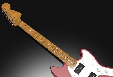 Siyah arkaplanda kırmızı gitar 3D gerçekçi canlandırma