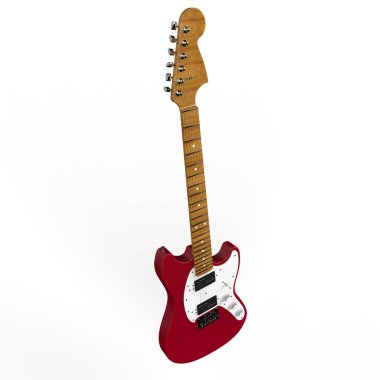 Beyaz arkaplanda kırmızı gitar 3D gerçekçi canlandırma