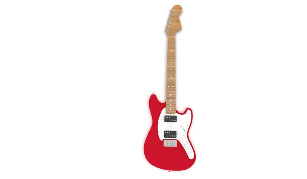 Guitare Rouge Rendu Réaliste Sur Fond Blanc — Photo